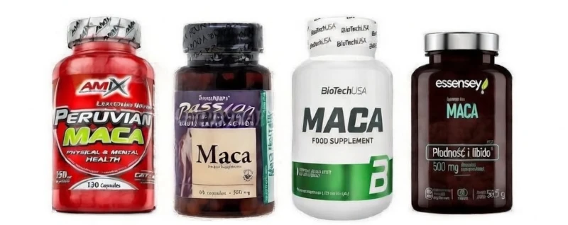 Cztery różne opakowania macy - wizualne porównanie produktów na tle stołu