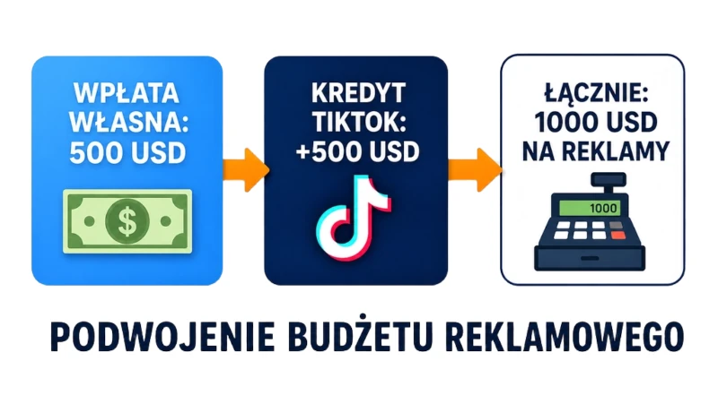 Schemat działania kredytów reklamowych TikTok – jak podwoić budżet reklamowy na TikToku