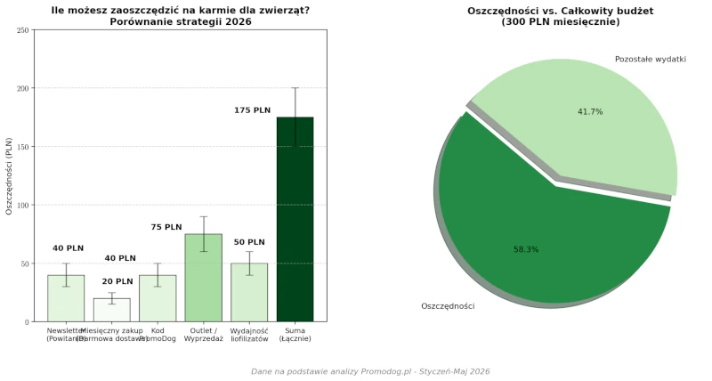 Infografika: 9 sposobów na oszczędzanie na karmie dla psa i kota – newsletter, zakupy hurtowe, kody rabatowe PromoDog, outlet i karma liofilizowana